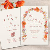 Boho Kleurrijke Wildflower Wedding QR-code Kaart