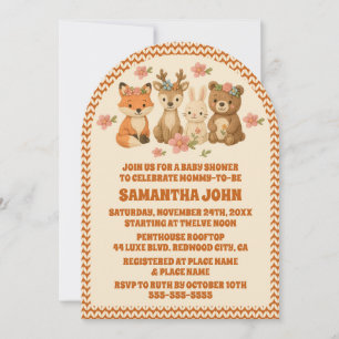 Boho Knitted Floral Woodland Animals Baby shower Kaart