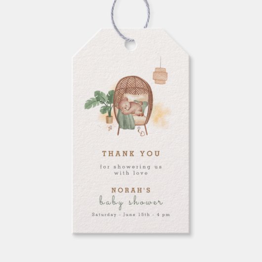 Boho Knuffel Beer Slaap Baby Shower Bedankt Cadeaulabel (Voorkant)