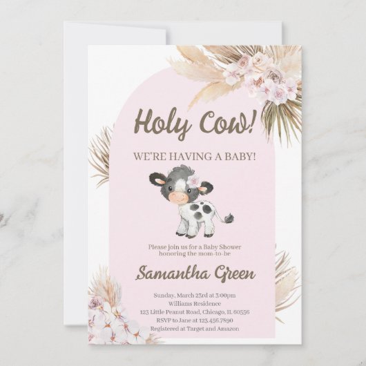 Boho Koe Baby shower Kaart (Voorkant)