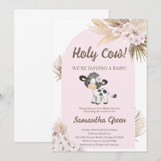 Boho Koe Baby shower Kaart (Voorkant / Achterkant)