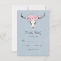 Boho Koe schedel bloemenblush roze Waterverf blauw