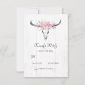Boho Koe schedel bloemenblush roze Waterverf Roos RSVP Kaartje (Voorkant)