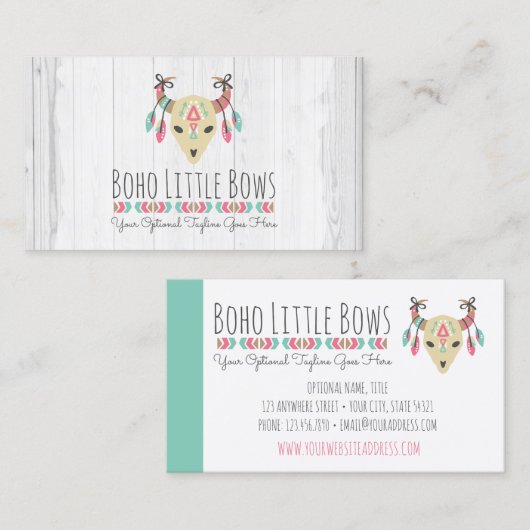 Boho Koe schedel met bogen en tong Boutique Visitekaartje (Voorkant / Achterkant)