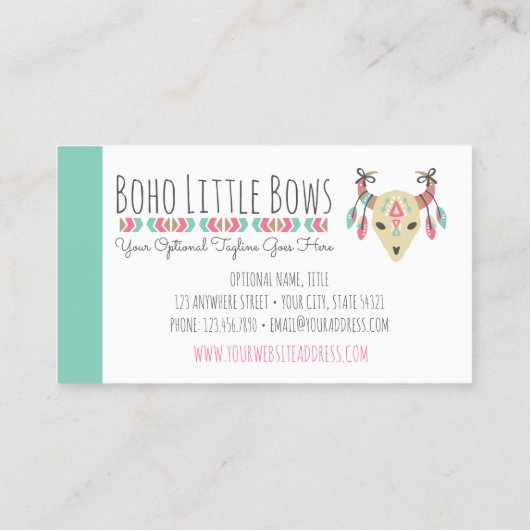 Boho Koe schedel met bogen en tong Boutique Visitekaartje (Achterkant)