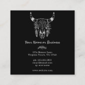 Boho Koe Skull Black en White Bohemian Vierkante Visitekaartje (Achterkant)
