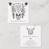 Boho Koe Skull Grey and White Bohemian Vierkante Visitekaartje (Voorkant / Achterkant)