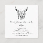 Boho Koe Skull Grey and White Bohemian Vierkante Visitekaartje (Achterkant)