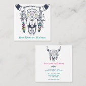 Boho Koe Skull met Turquoise Bohemian Vierkante Visitekaartje (Voorkant / Achterkant)
