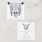 Boho Koe Skull met Turquoise Bohemian Vierkante Visitekaartje (Voorkant / Achterkant)