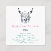 Boho Koe Skull met Turquoise Bohemian Vierkante Visitekaartje (Achterkant)