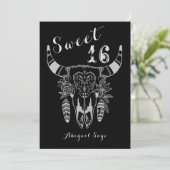 Boho Koe Skull Zwart en Wit Sweet 16 Verjaardag Kaart (Staand voorkant)