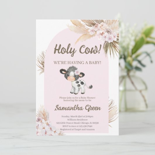 Boho Koe Uitnodiging voor Baby Shower (Staand voorkant)