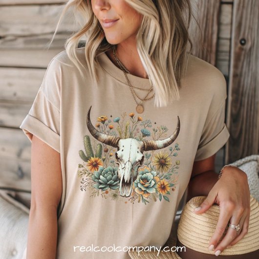 Boho Koeien Schedel Westerse Woestijn Sfeer T-shir Tri-Blend Shirt