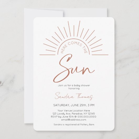 Boho komt met het Baby shower van de zon Kaart (Voorkant)