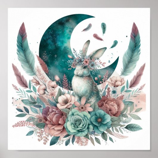 Boho Konijn Baby Kamer Art Decor Poster (Voorkant)