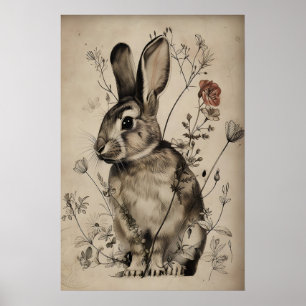 Boho Konijn Bunny Bloemendruk, Rustieke Haas Poster