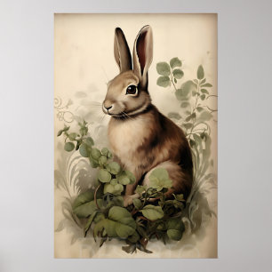 Boho Konijn Bunny Print, Rustieke Haas Cottagecore Poster