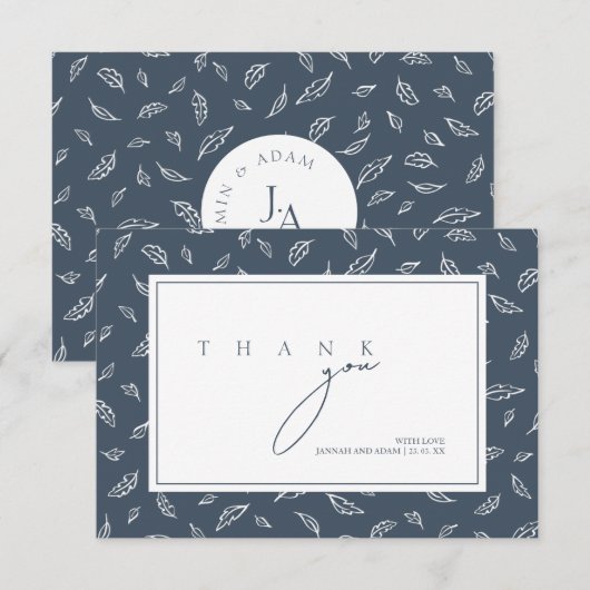 Boho koningsblauw weelde verlaat foto bruiloft bedankkaart (Voorkant / Achterkant)