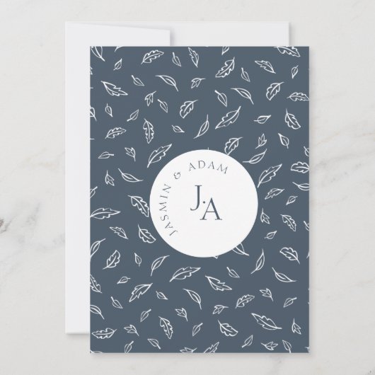 Boho koningsblauw weelde verlaat foto bruiloft kaart (Achterkant)