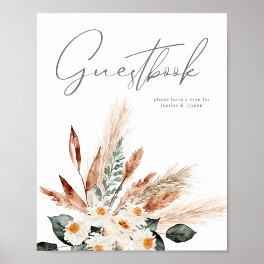 Boho Koper Pampas Beige Bloem Boekhandtekening Bor Poster (Voorkant)