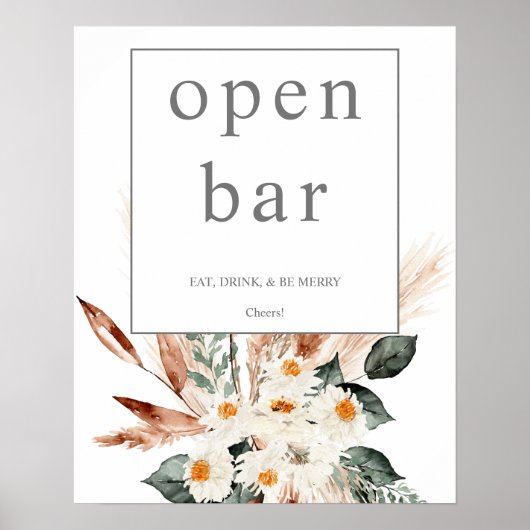 Boho Koper Pampas & Beige Bloem Open Bar Bord 1 Poster (Voorkant)