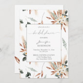 Boho Koper Pampas & Beige Bloemige Bruiloftsfeest Kaart (Voorkant / Achterkant)