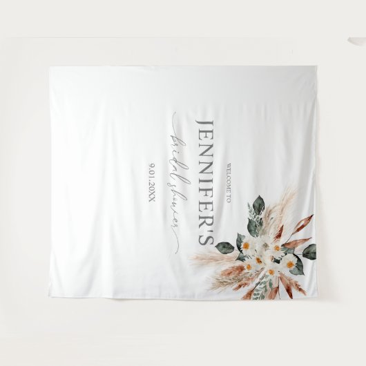 Boho Koper Pampas & Bloem Bruiloft of Feest Wandkleed (Voorkant (horizontaal))