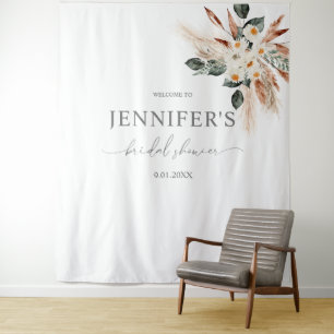 Boho Koper Pampas & Bloemachtige Bruilofts- of Fee Wandkleed