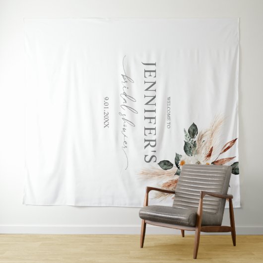 Boho Koper Pampas & Bloemrijke Bruiloft of Feest Wandkleed (In Situ (horizontaal))