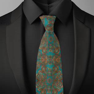 Boho Koper Turkoois Elegant Patroon Stropdas