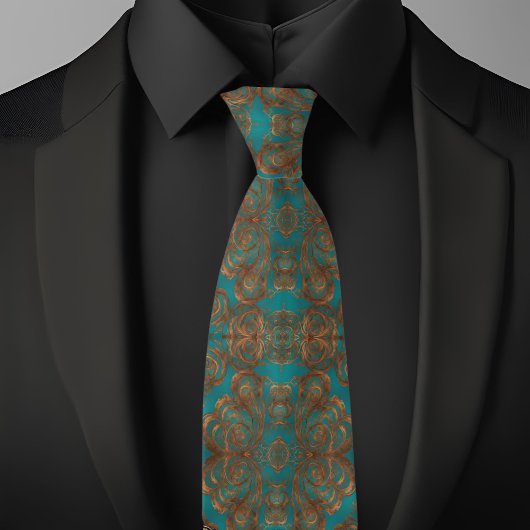 Boho Koper Turkoois Elegant Patroon Stropdas