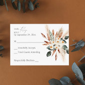 Boho Koperblad & Pampas & Beige Bloemen geen Maalt RSVP Kaartje