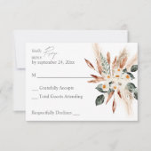 Boho Koperblad & Pampas & Beige Bloemen geen Maalt RSVP Kaartje (Voorkant)