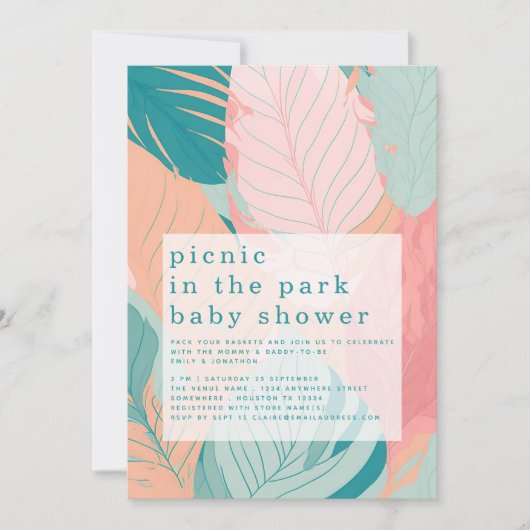 Boho koraal Blauwgroen bladeren picknick in Park B Kaart (Voorkant)