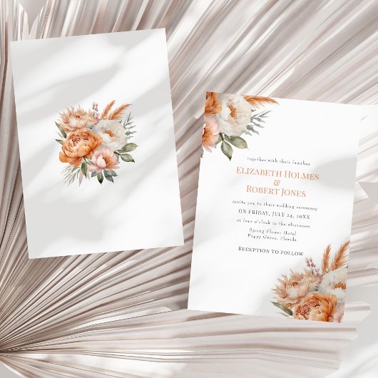 Boho Koraal Bloemen Zomer Bruiloft Kaart