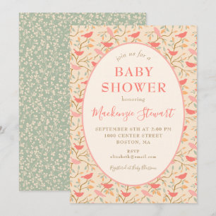 Boho Koraal Roze Schattig Whimsical Vogels Baby Bo Kaart