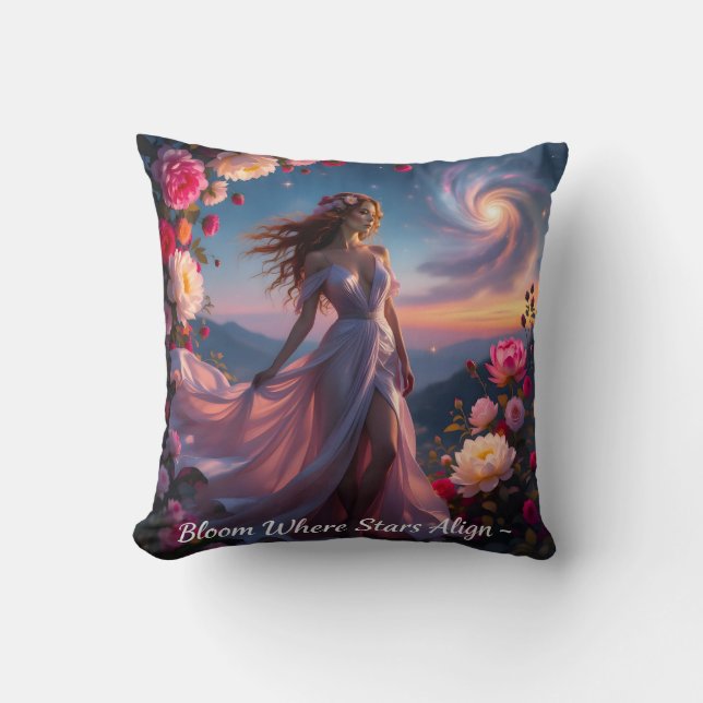 Boho Kosmische Bloei Blauwe Kussens Vrouwen Serene (Voorkant)