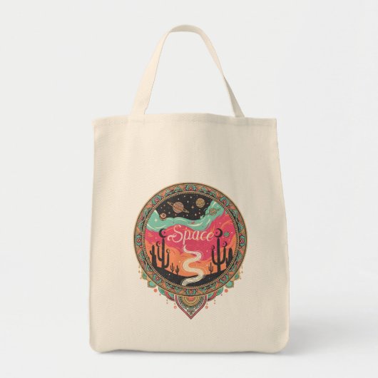 Boho Kosmische Woestijn Retro Tote Bag (Voorkant)