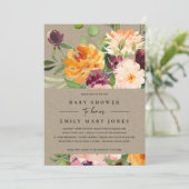 BOHO KRAFT BLUSH YELLOW ORANJE FLORAL BABY SHOWER KAART (Staand voorkant)