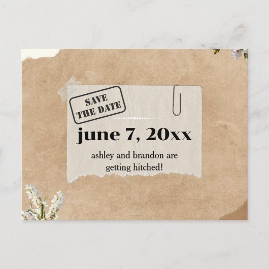 Boho Kraft Paper Floral SAVE THE DATE Briefkaart (Voorkant)