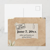Boho Kraft Papier Bloemige SAVE THE DATE Briefkaart (Voorkant / Achterkant)