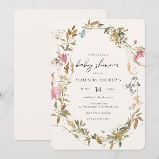Boho krans Baby shower uitnodiging (Voorkant / Achterkant)
