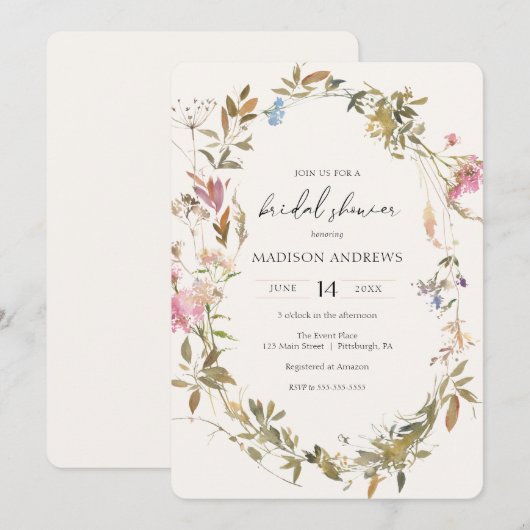 Boho krans bruids douche uitnodiging (Voorkant / Achterkant)