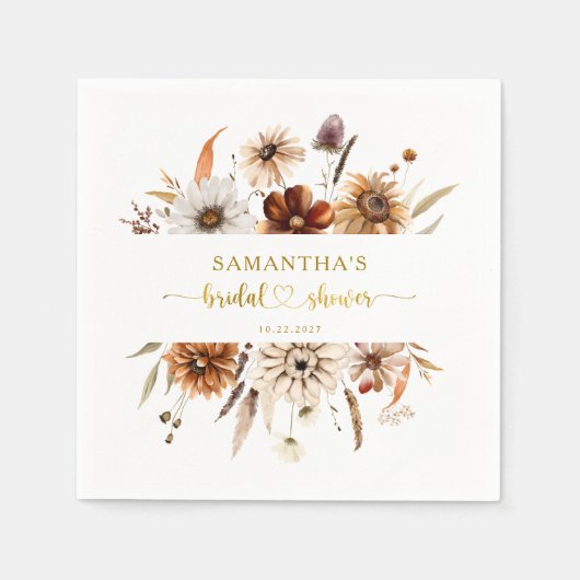 Boho Krans Herfst in Liefde Bloemen Vrijgezellenfe Servet (Voorkant)