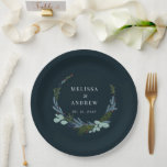 Boho krans op donkerblauw bruiloft ontwerp papieren bordje<br><div class="desc">Boho krans op donkerblauw bruiloft ontwerp</div>