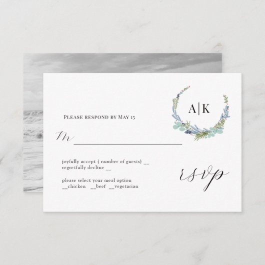 Boho krans op witte moderne bruiloft RSVP Kaart (Voorkant / Achterkant)