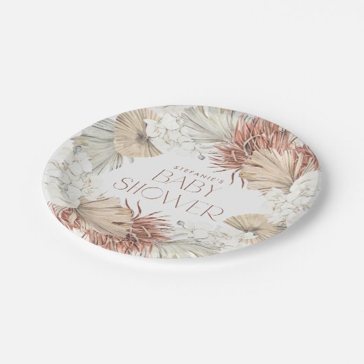 Boho Krans Palmbladeren en Orchideeën Baby shower Papieren Bordje (Gekanteld)