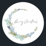 Boho krans Vrolijk Kerstmis Modern Design Ronde Sticker<br><div class="desc">Boho krans Vrolijk Kerstmis Modern Design</div>