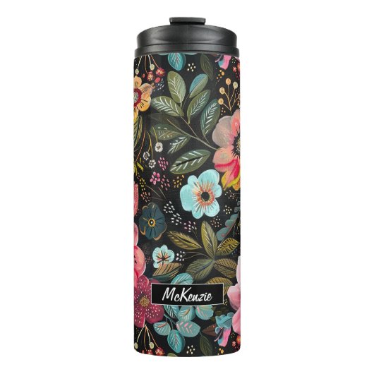 BoHo krijt Bloemen Thermische Tumbler Thermosbeker (Voorkant)